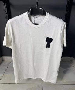 AMI Paris Black Embroidery T Shirt White