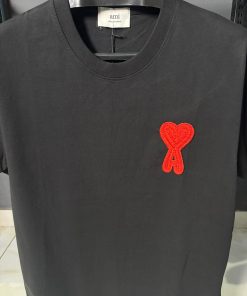 Alternative view of AMI Paris Red Embroidery T Shirt Black
