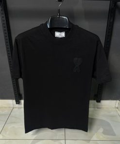 AMI Paris Black Embroidery T Shirt Black