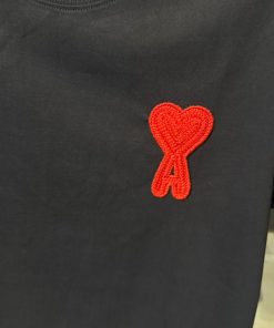 Alternative view of AMI Paris Red Embroidery T Shirt Black