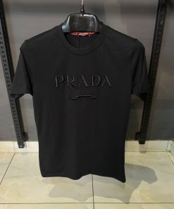 PD Milano Tonal Embossed Logo Cotton Black T Shirt