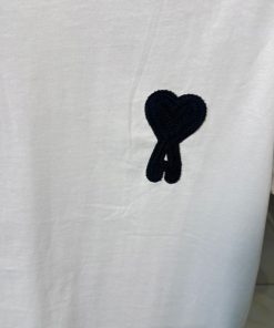 Alternative view of AMI Paris Black Embroidery T Shirt White