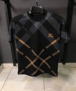 Burberry Dark Charcoal Check Mesh / Cotton Oversized T-Shirt